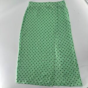 ZARA Green Polka Dot Midi Skirt Side Slit Faux Button Detail Women's Size M